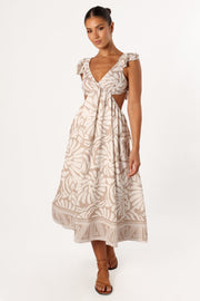 DRESSES @Denali Midi Dress - Beige Print