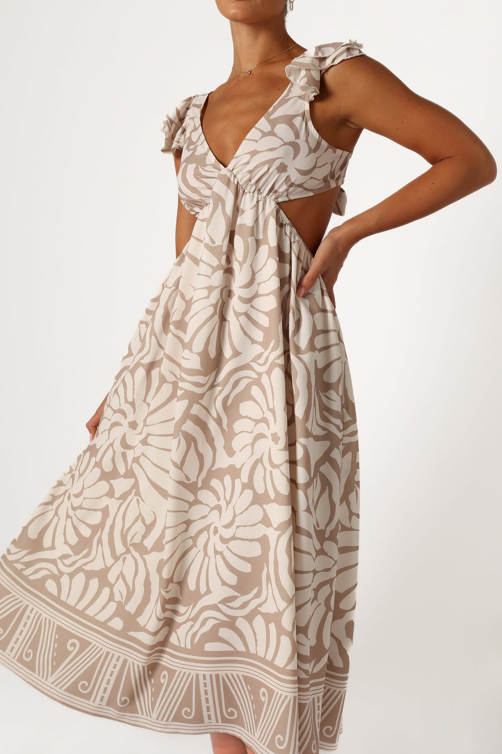 DRESSES @Denali Midi Dress - Beige Print