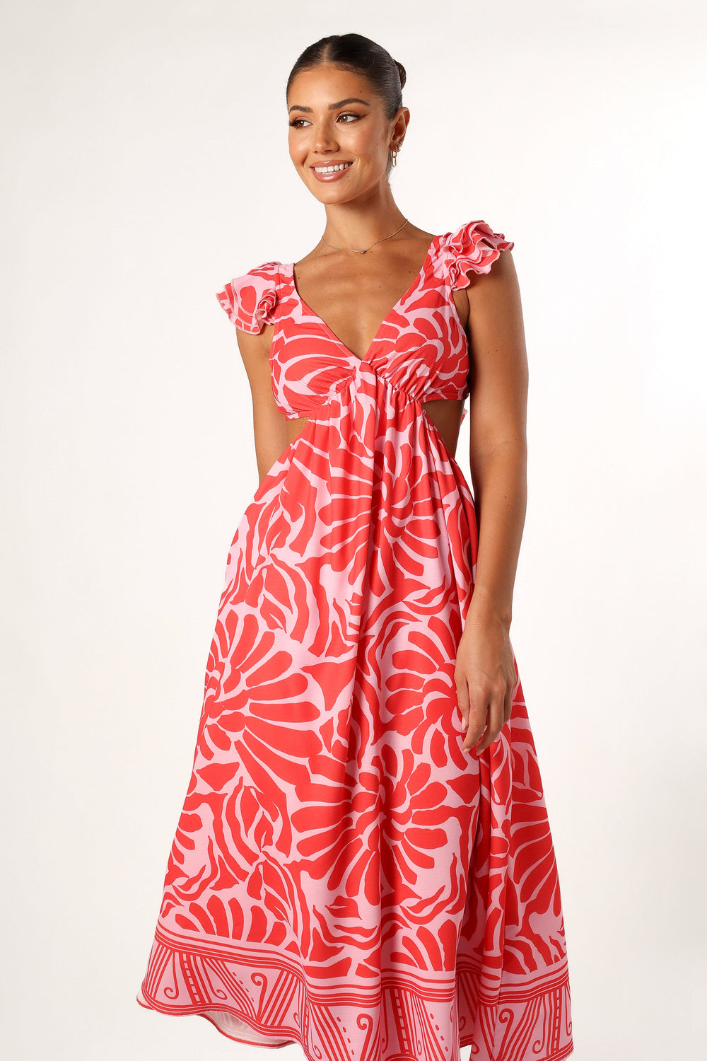 Collective Dress - Denali Midi Dress - Red Pink Print third image