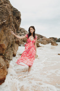 DRESSES Denali Midi Dress - Red Pink Print