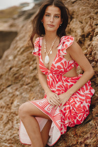 DRESSES Denali Midi Dress - Red Pink Print