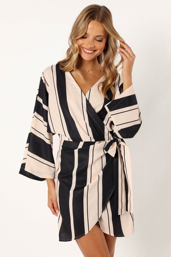 DRESSES @Deon Wrap Mini Dress - Black Cream