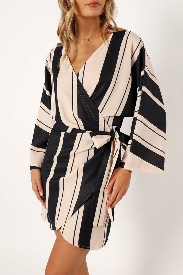 DRESSES @Deon Wrap Mini Dress - Black Cream