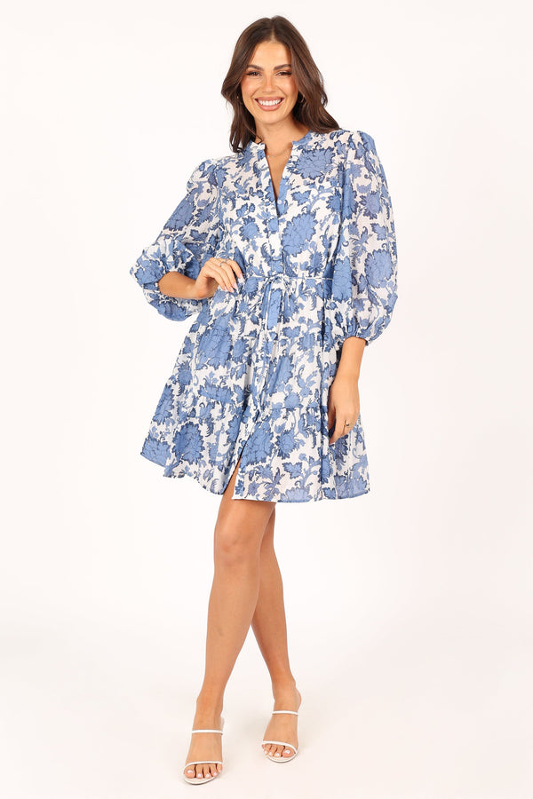 DRESSES @Dierdre Long Sleeve Mini Dress - Blue Floral (waiting on bulk)