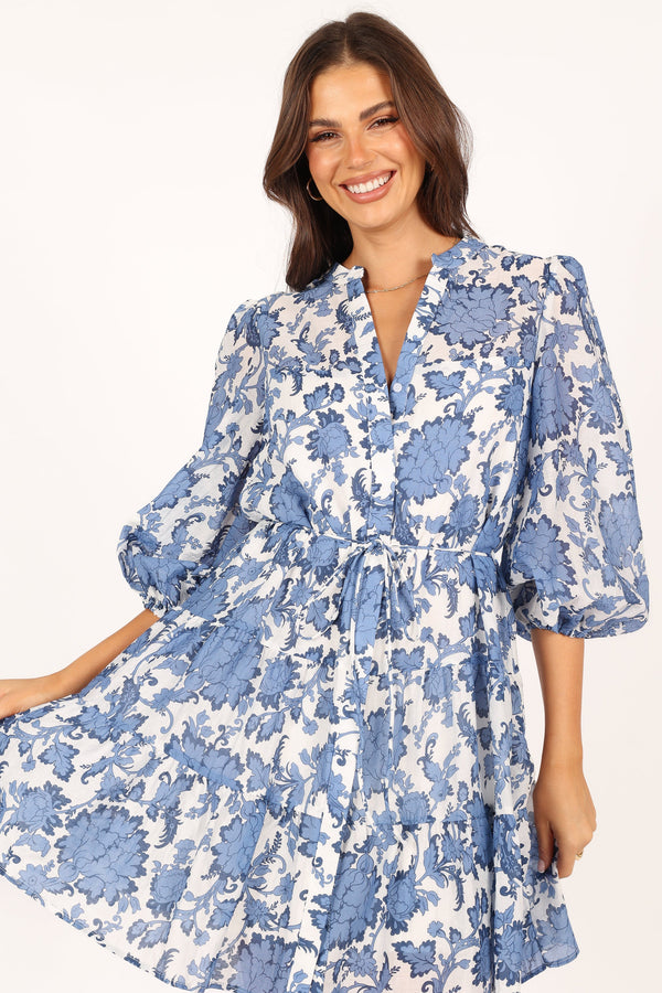 DRESSES @Dierdre Long Sleeve Mini Dress - Blue Floral (waiting on bulk)