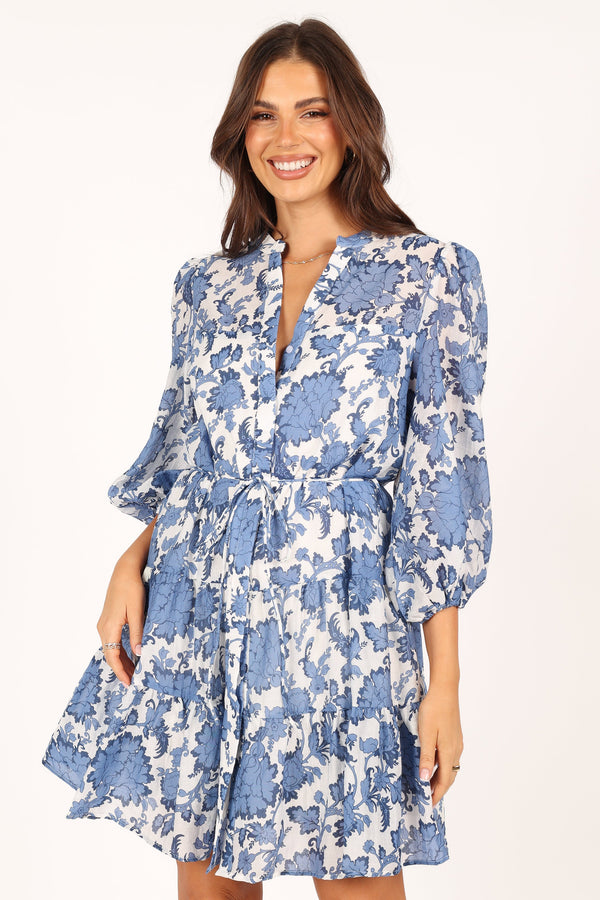 DRESSES @Dierdre Long Sleeve Mini Dress - Blue Floral (waiting on bulk)