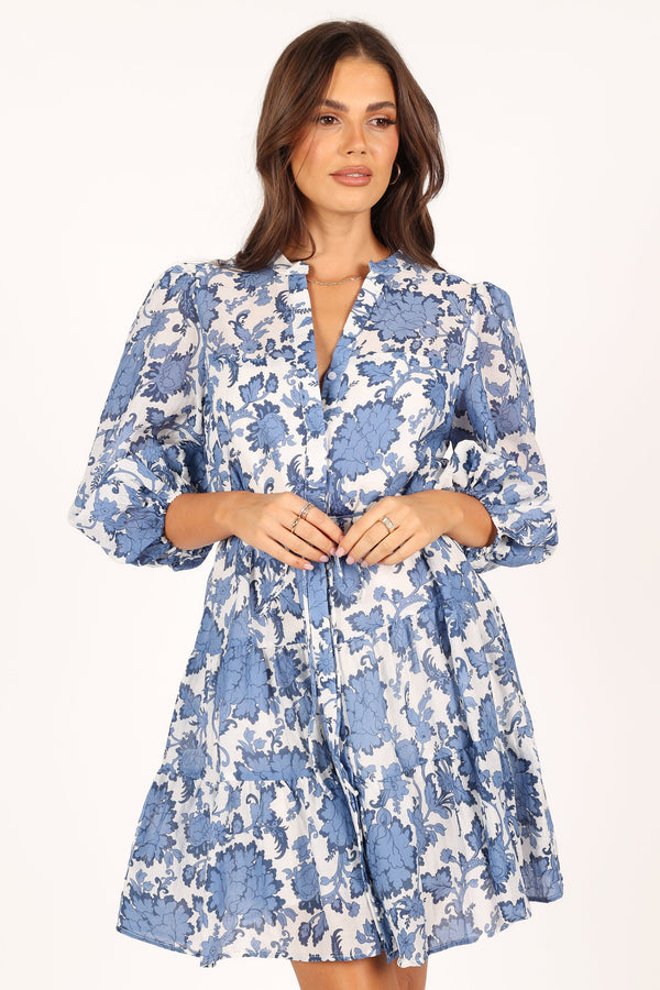 DRESSES @Dierdre Long Sleeve Mini Dress - Blue Floral (waiting on bulk)