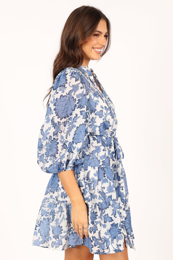 DRESSES @Dierdre Long Sleeve Mini Dress - Blue Floral (waiting on bulk)