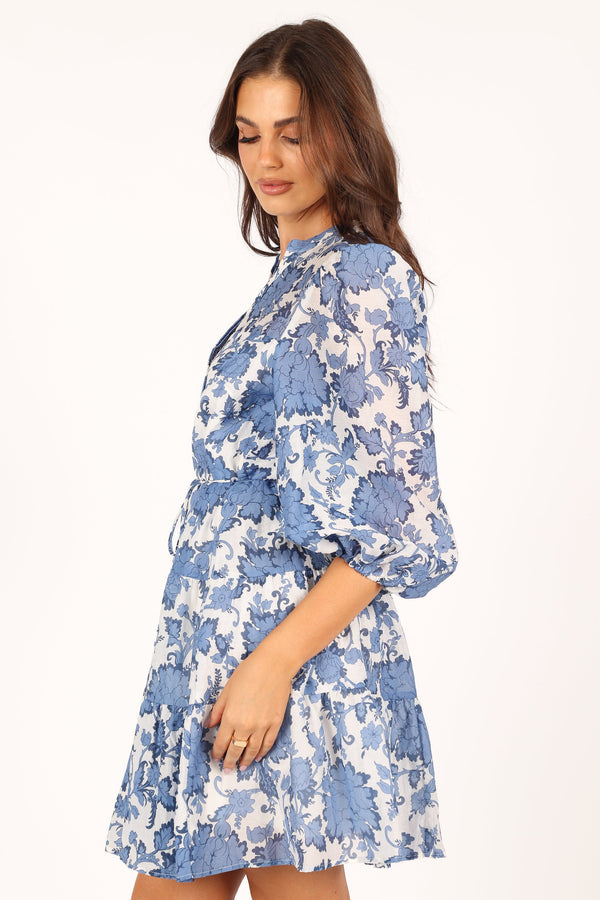 DRESSES @Dierdre Long Sleeve Mini Dress - Blue Floral (waiting on bulk)