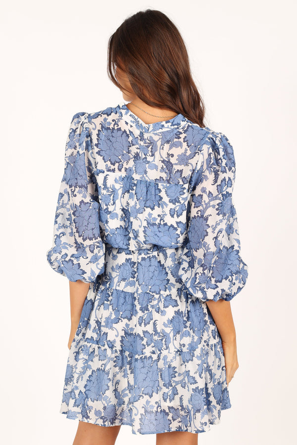 DRESSES @Dierdre Long Sleeve Mini Dress - Blue Floral (waiting on bulk)