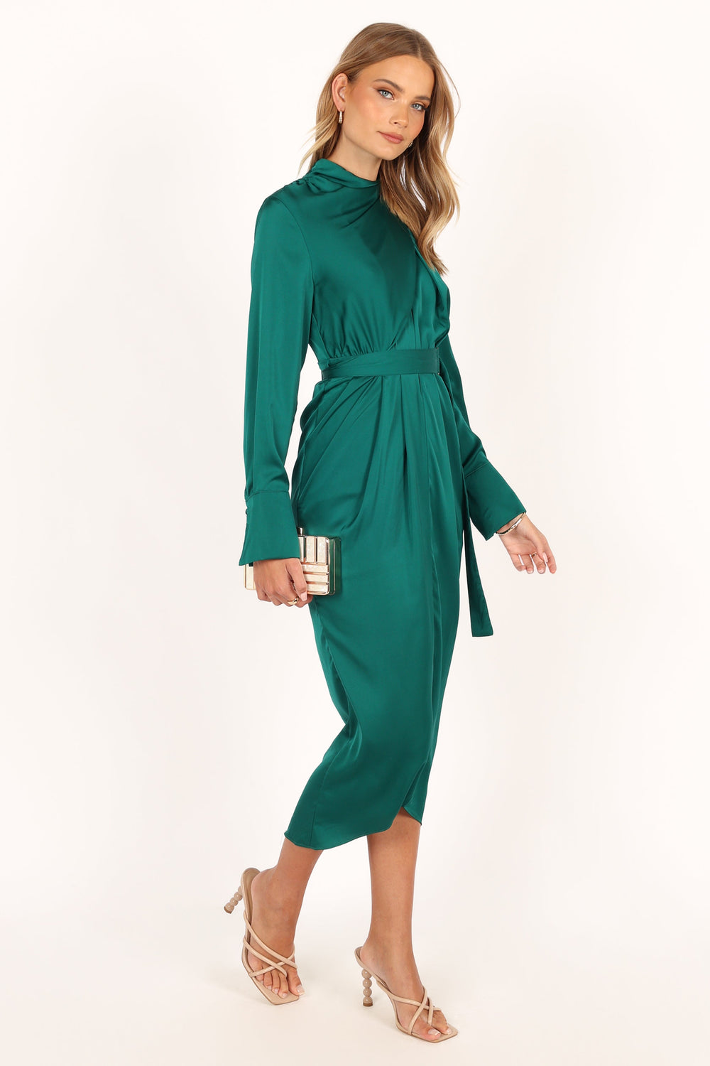 Dionne Long Sleeve Midi Dress - Emerald - Petal & Pup