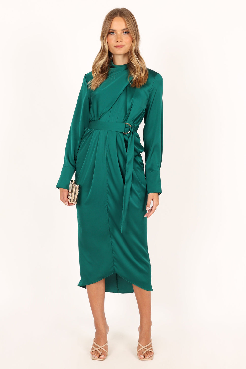 Dionne Long Sleeve Midi Dress - Emerald - Petal & Pup