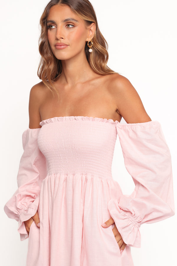 DRESSES Domenica Shirred Long Sleeve Midi Dress - Pink