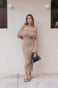 DRESSES Domitia Off Shoulder Knit Dress - Brown