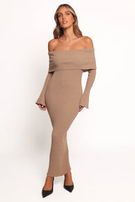 DRESSES Domitia Off Shoulder Knit Dress - Brown