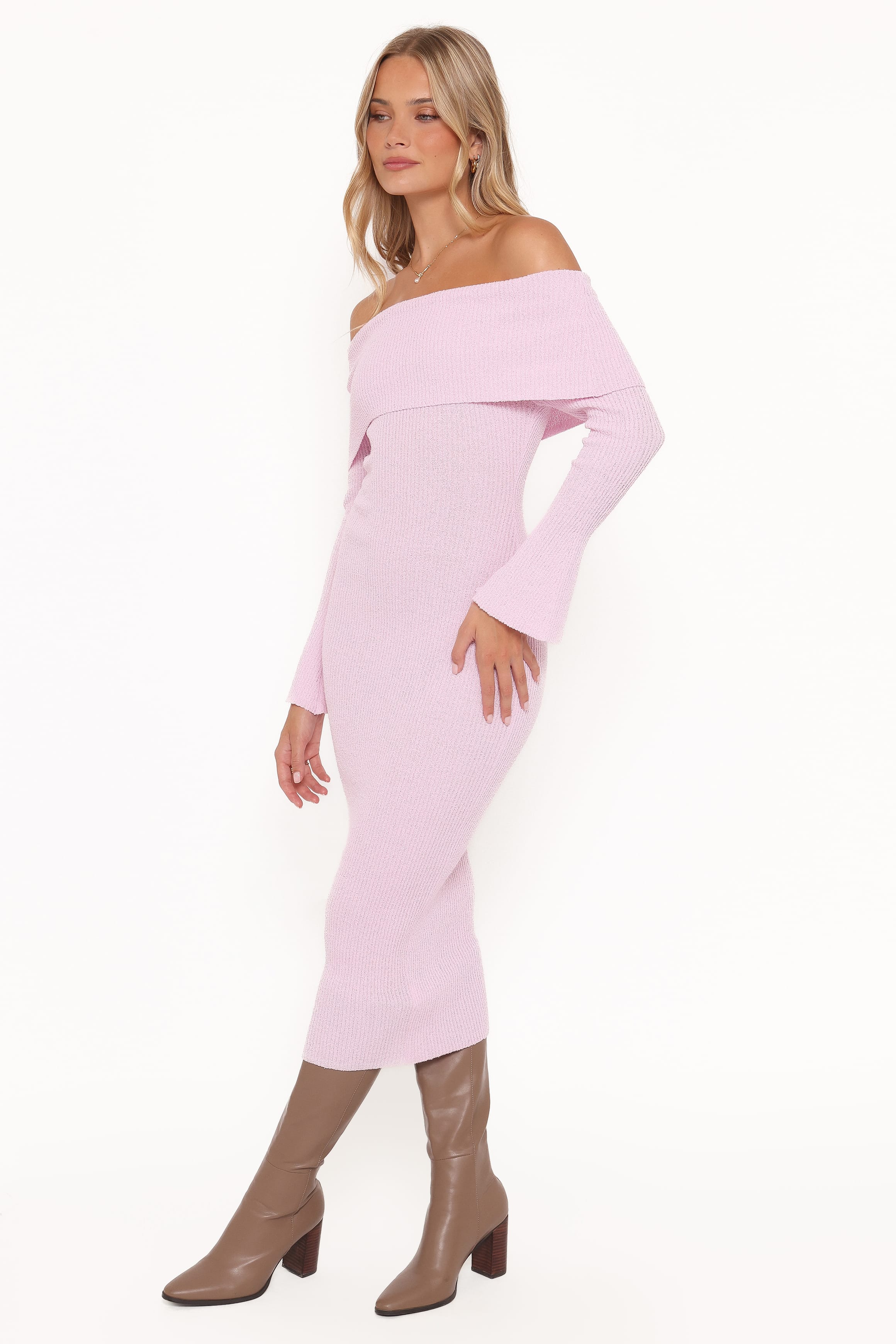 Domitia Off Shoulder Knit Dress - Purple | Petal & Pup