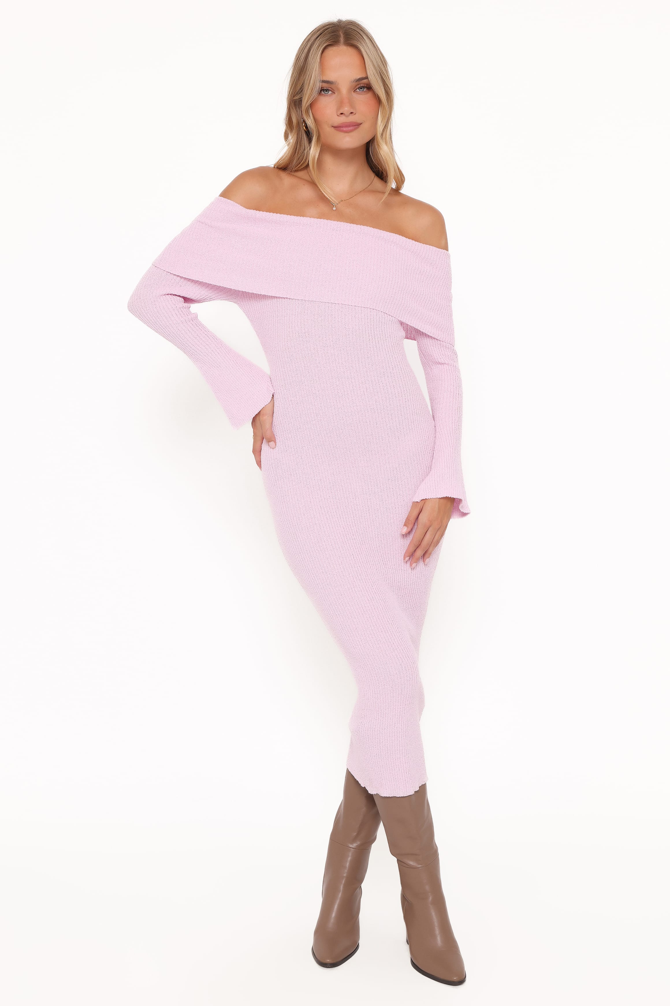 DRESSES Domitia Off Shoulder Knit Dress - Purple