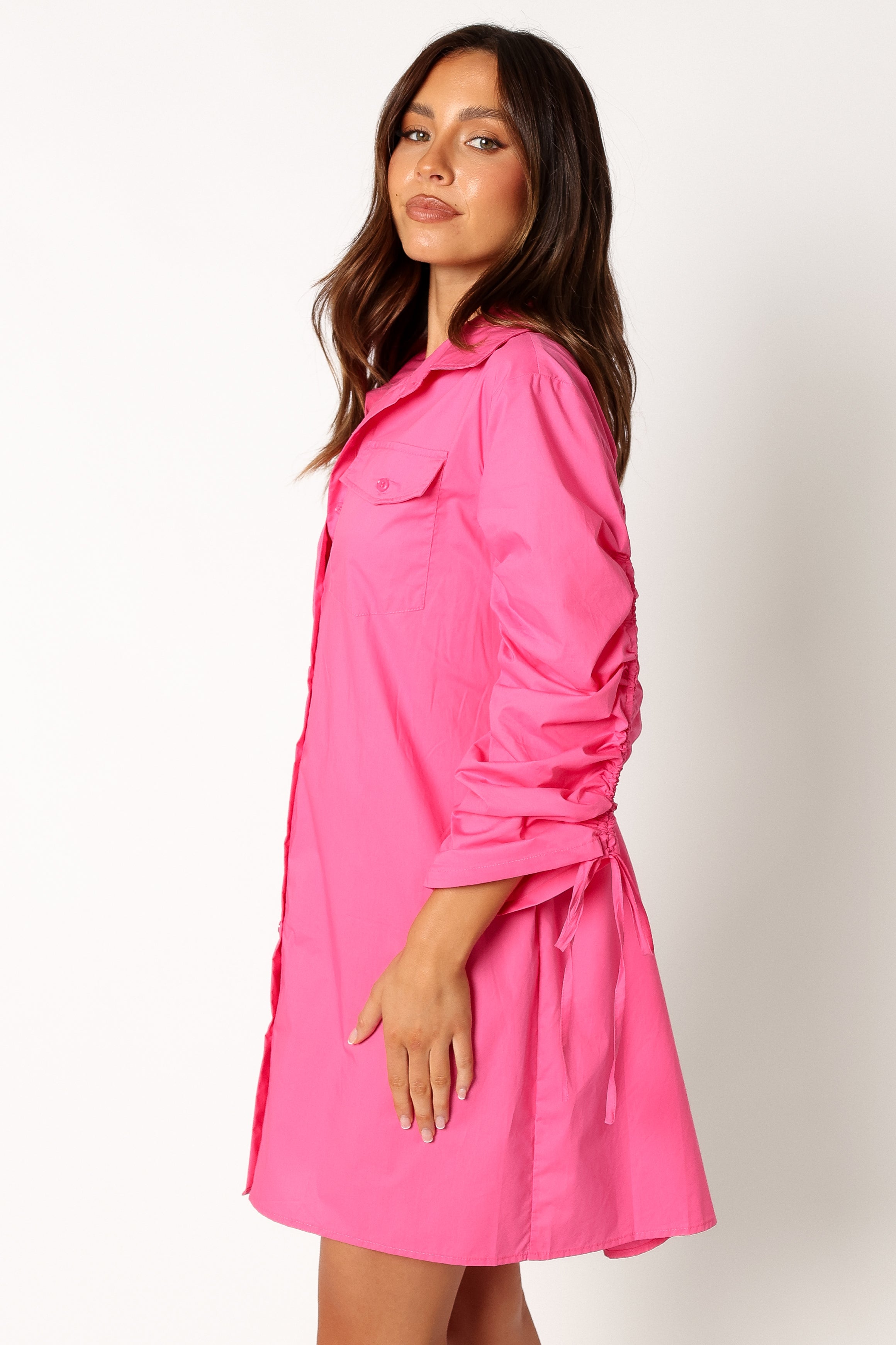 DRESSES @Dune Longsleeve Mini Shirt Dress - Pink