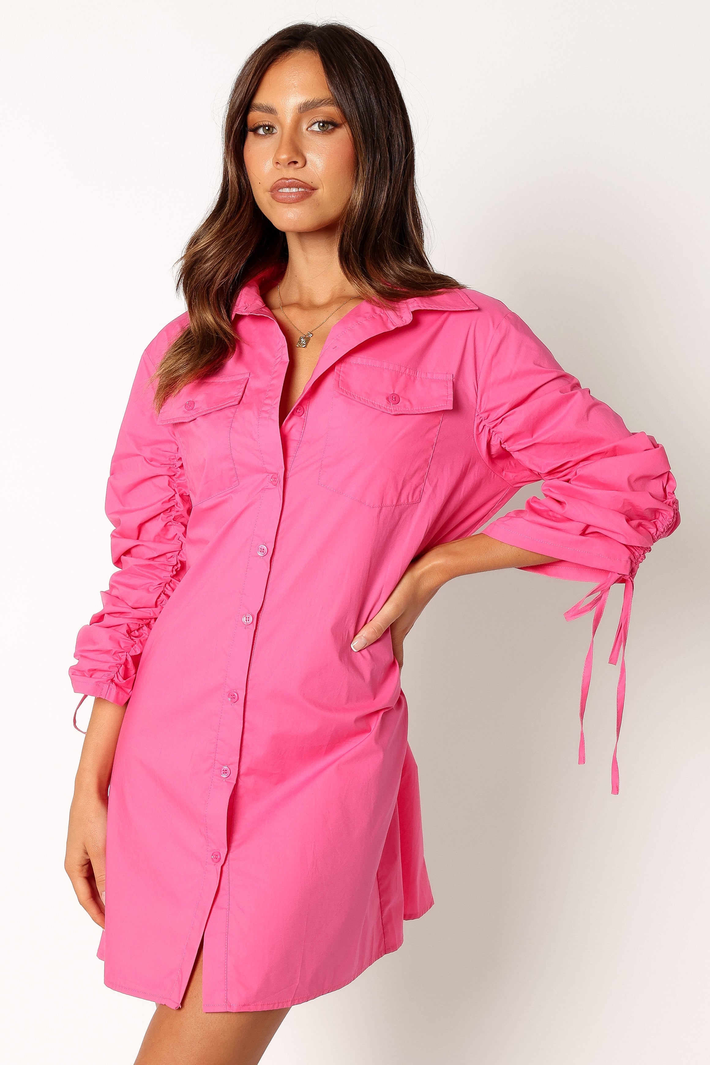 DRESSES @Dune Longsleeve Mini Shirt Dress - Pink