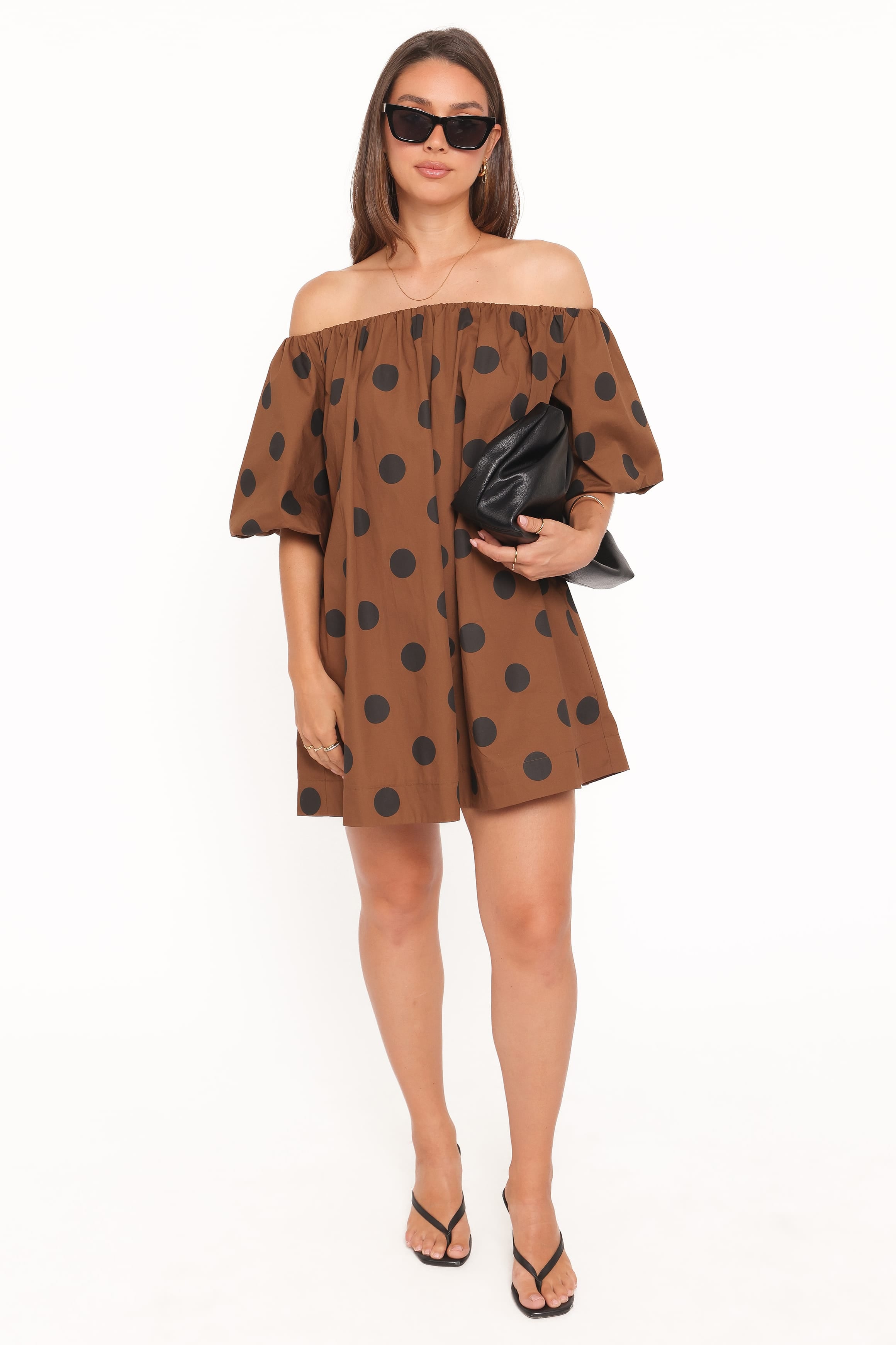 DRESSES @Eddie Mini Dress - Brown Polka Dot