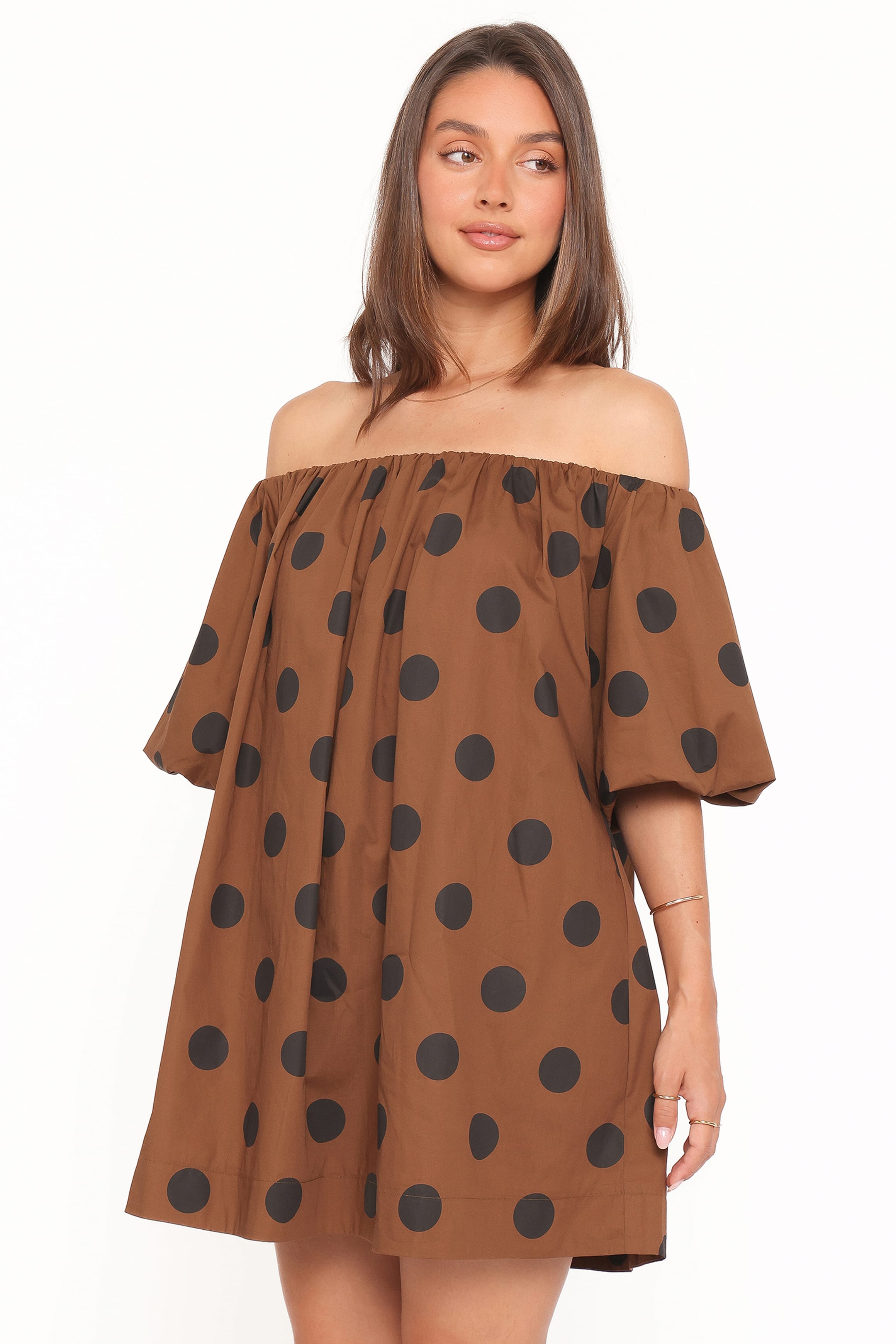 DRESSES @Eddie Mini Dress - Brown Polka Dot