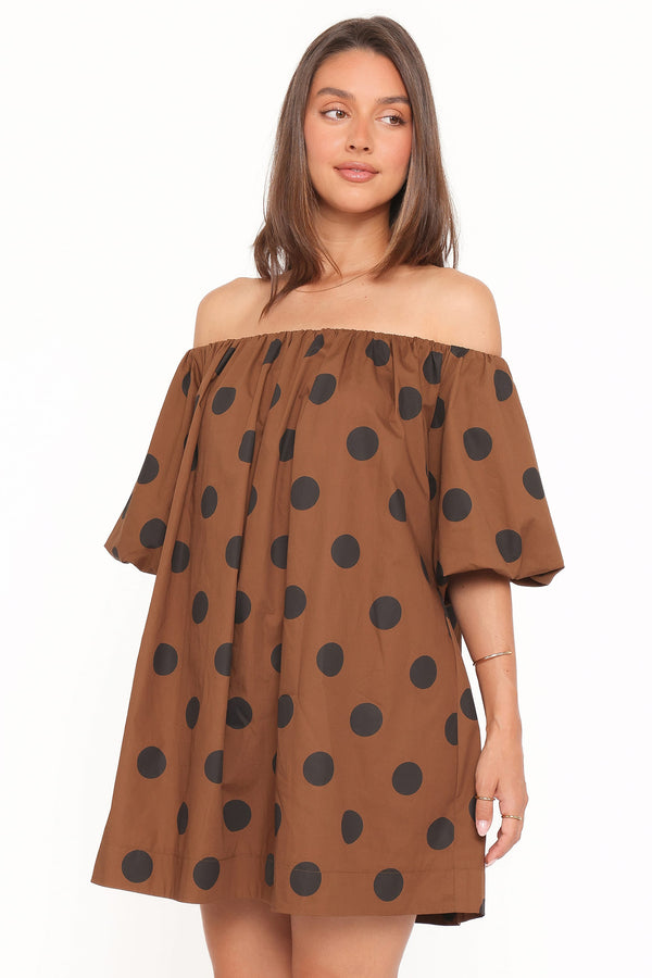DRESSES @Eddie Mini Dress - Brown Polka Dot