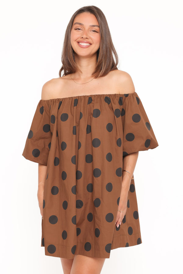 DRESSES @Eddie Mini Dress - Brown Polka Dot