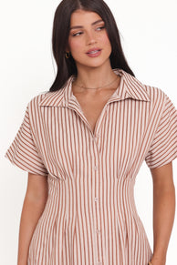 DRESSES Eilis Short Sleeve Button Down Maxi Dress - Brown Stripe
