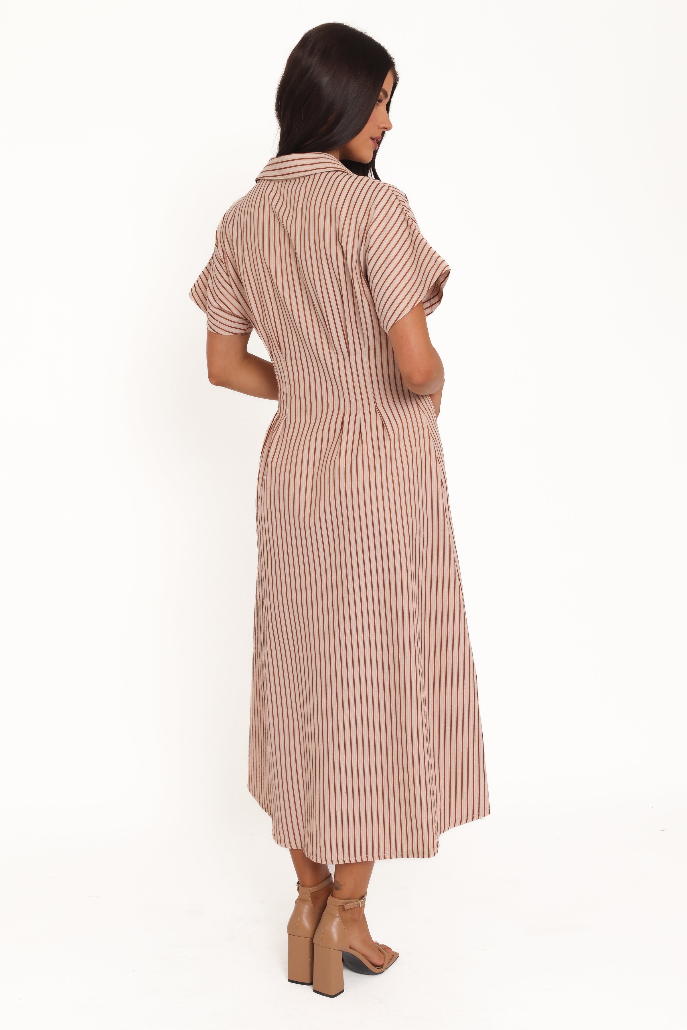 DRESSES Eilis Short Sleeve Button Down Maxi Dress - Brown Stripe