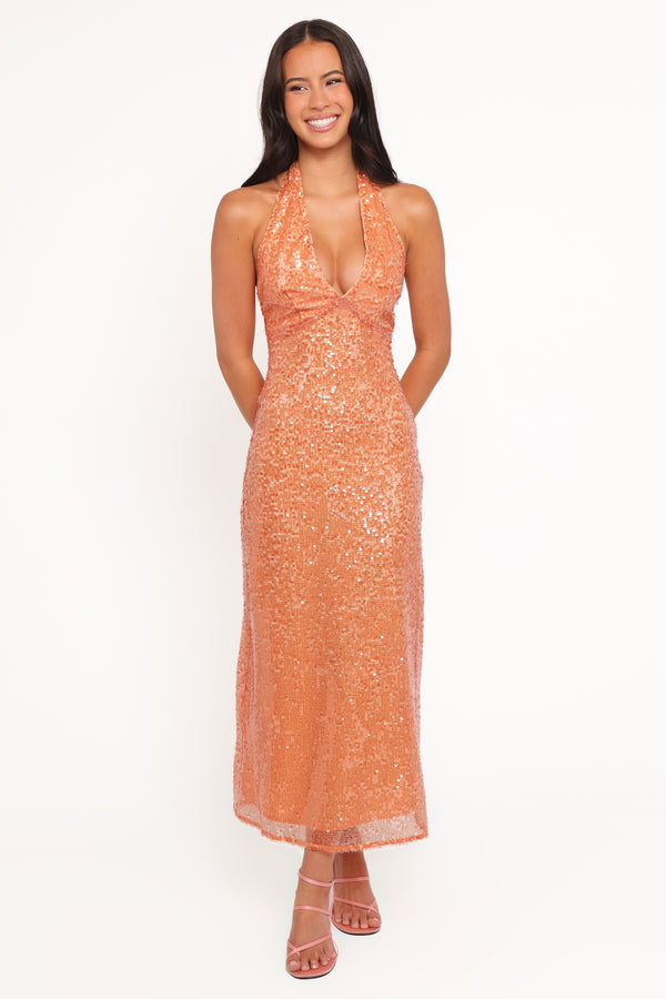 DRESSES Eisley Halter Midi Dress - Orange Sequin