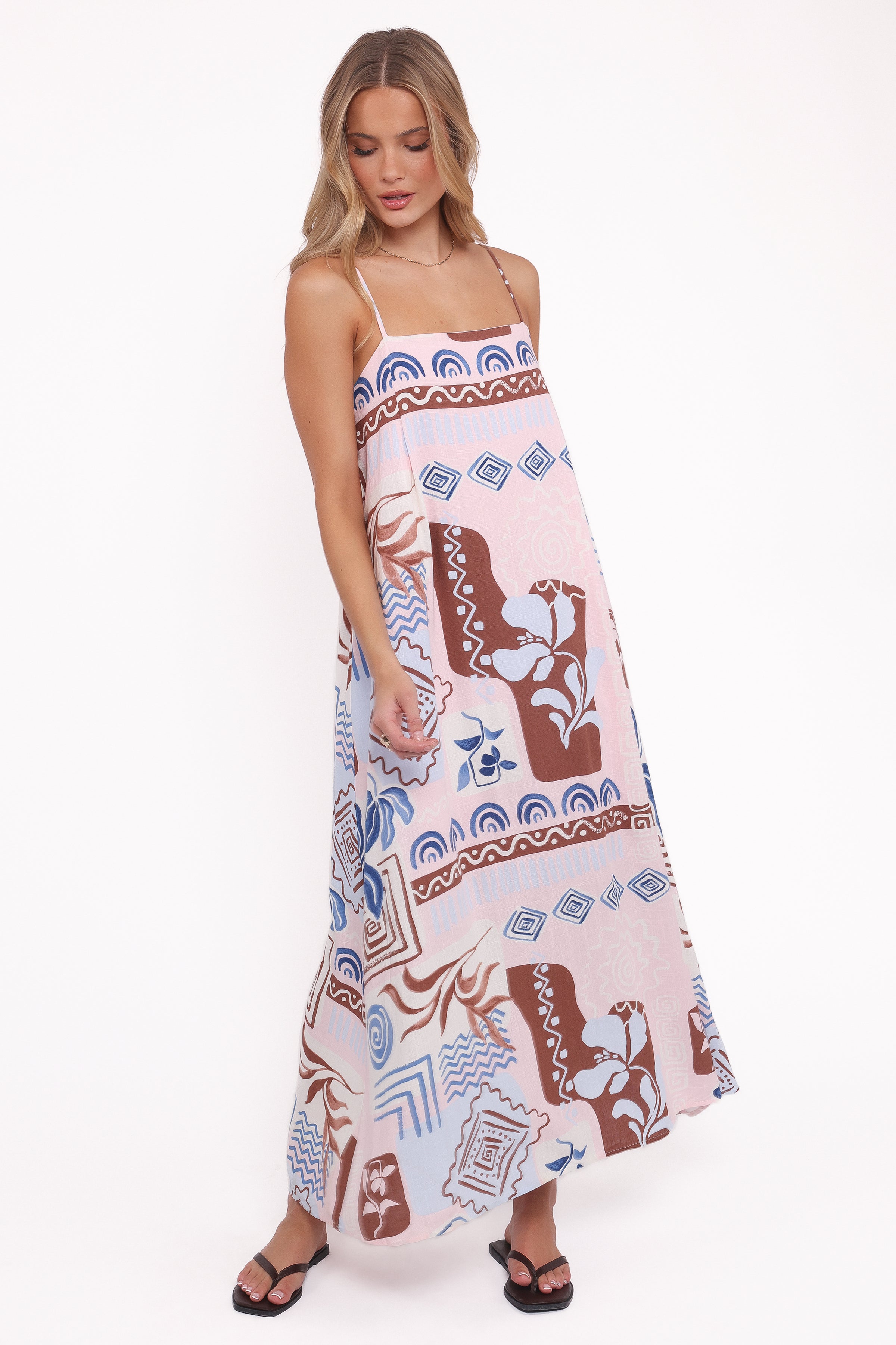 DRESSES Elaris Maxi Dress - Blue Brown Abstract