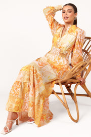 DRESSES Elements Elastic Waist Long Sleeve Maxi Dress - Mustard