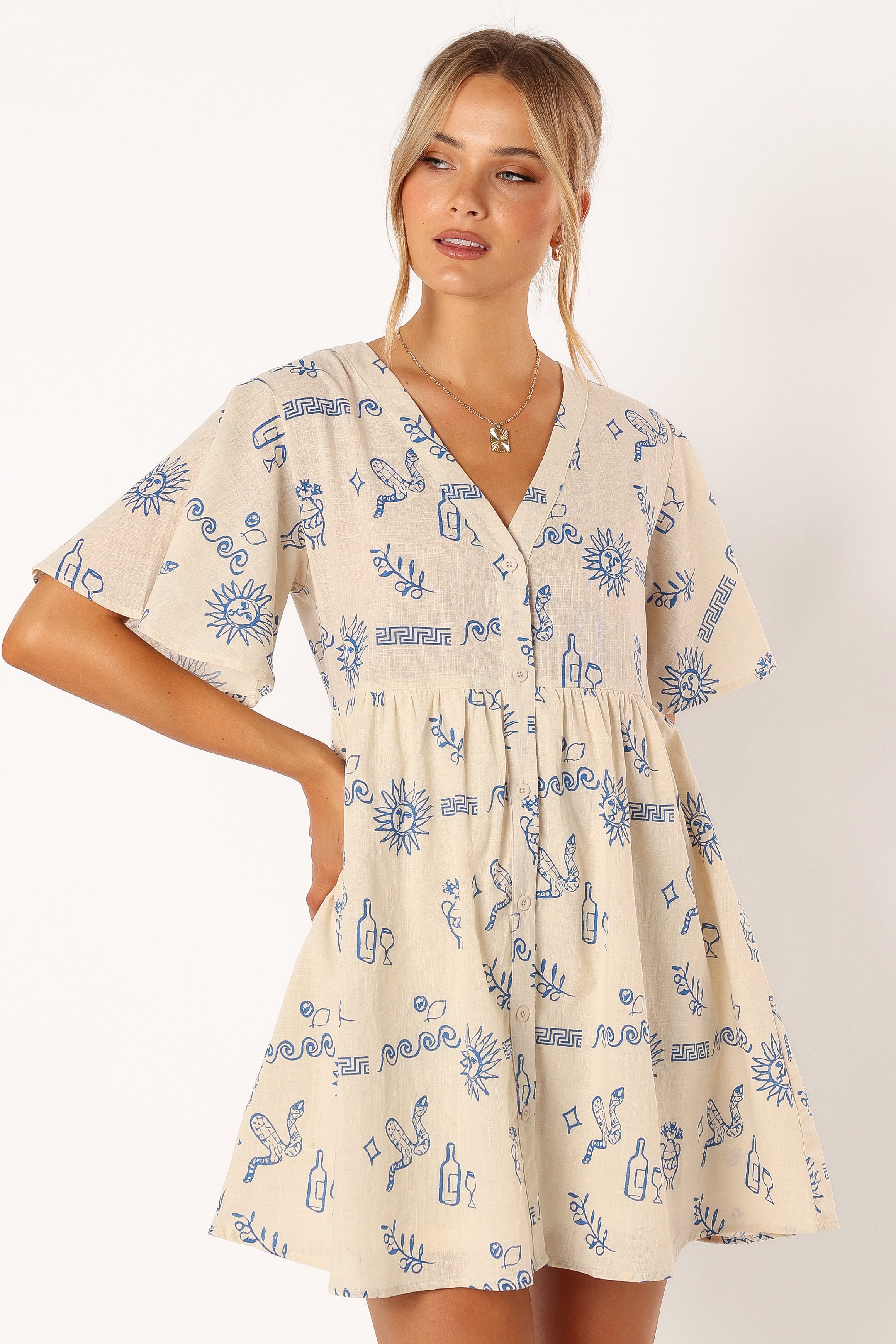 Elias Mini Dress - Beige Blue