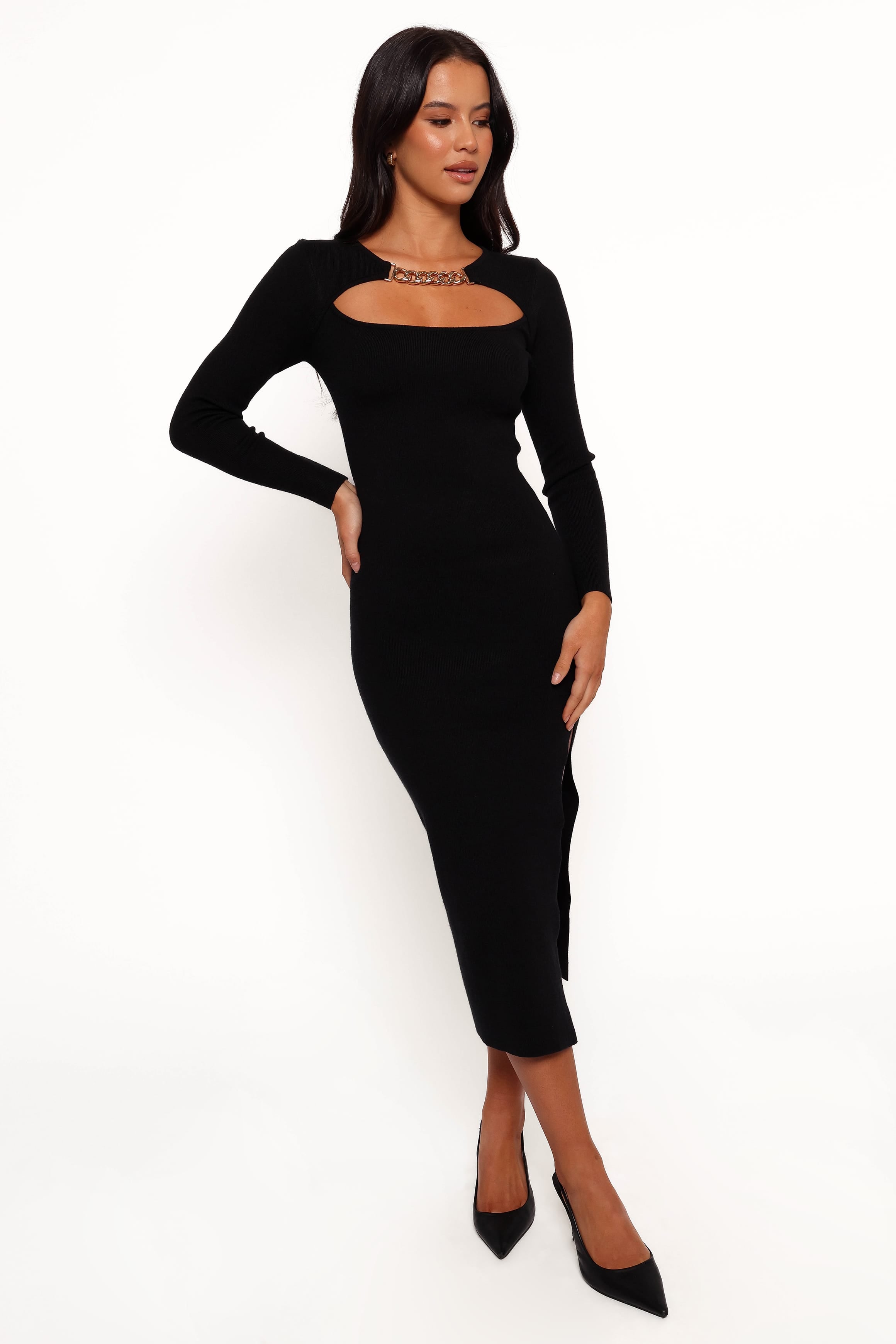 DRESSES Elissa Long Sleeve Midi Dress - Black