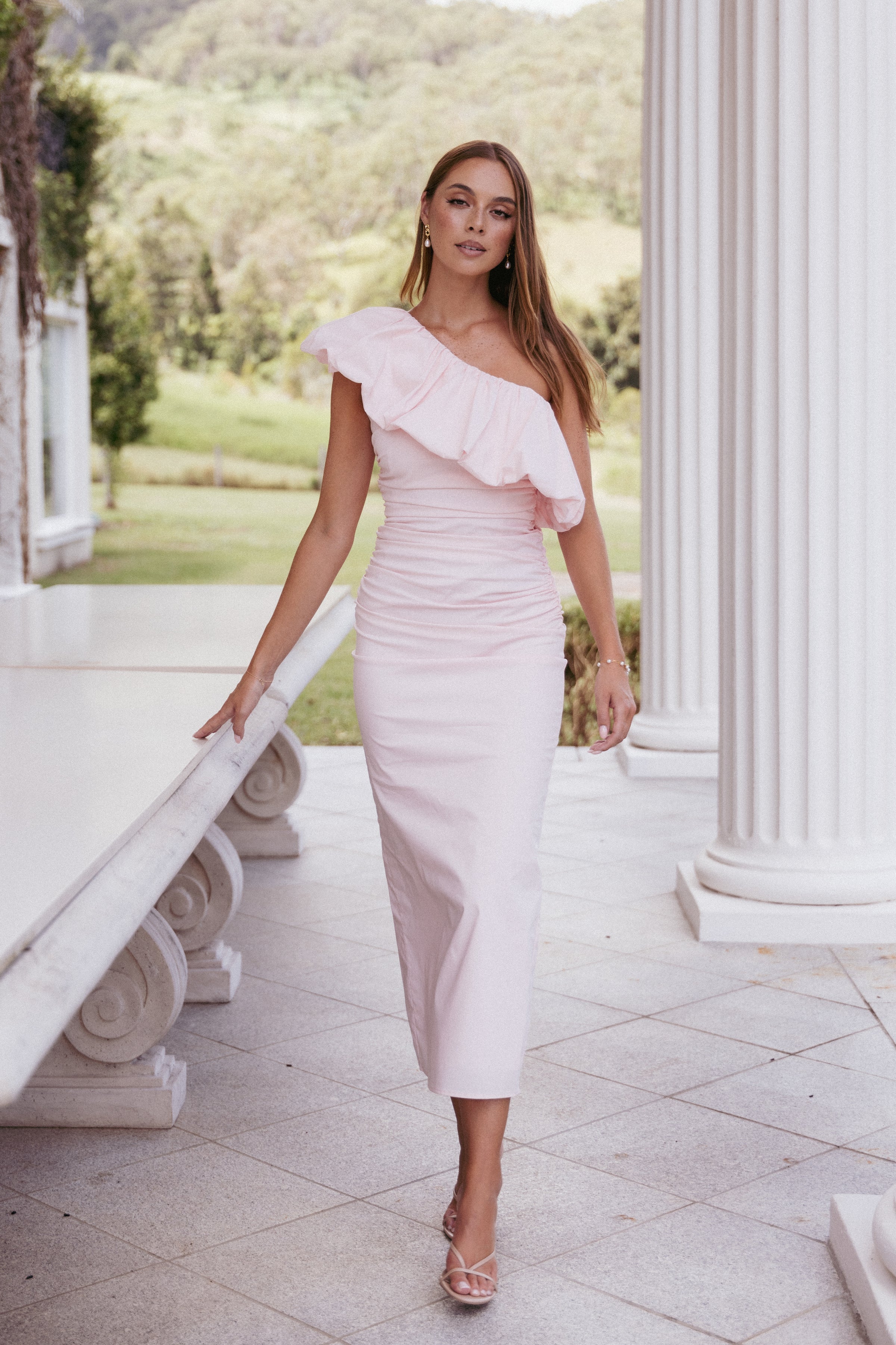 DRESSES Eliya One Shoulder Frill Maxi Dress - Ballet Pink