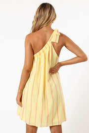 DRESSES @Ellie One Shoulder Dress - Yellow Pink Stripe (Hold for Transitional Essentials)