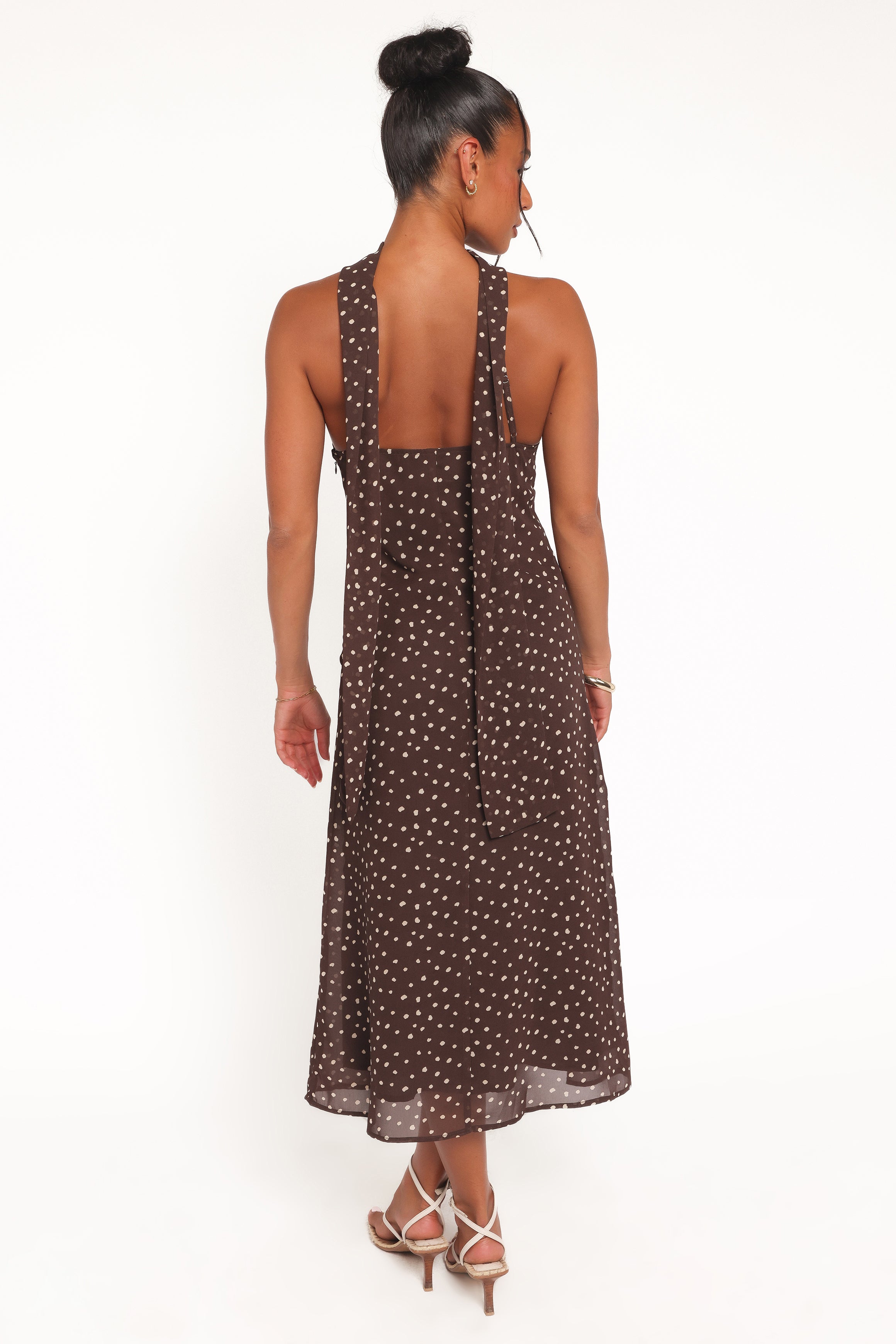 DRESSES Elva Halterneck Midi Dress - Brown Polka Dot