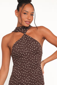 DRESSES Elva Halterneck Midi Dress - Brown Polka Dot