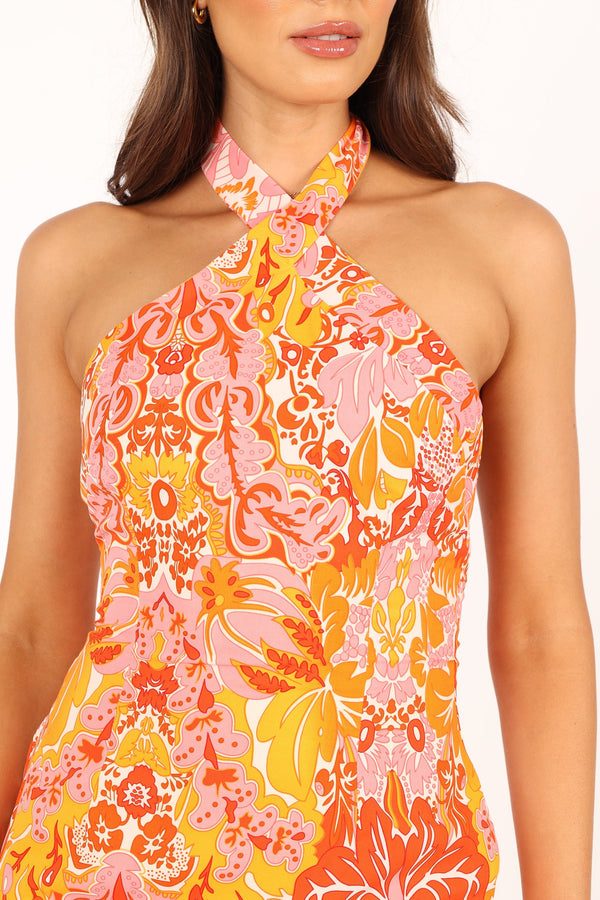 DRESSES @Elyse Halterneck Mini Dress - Pink Orange