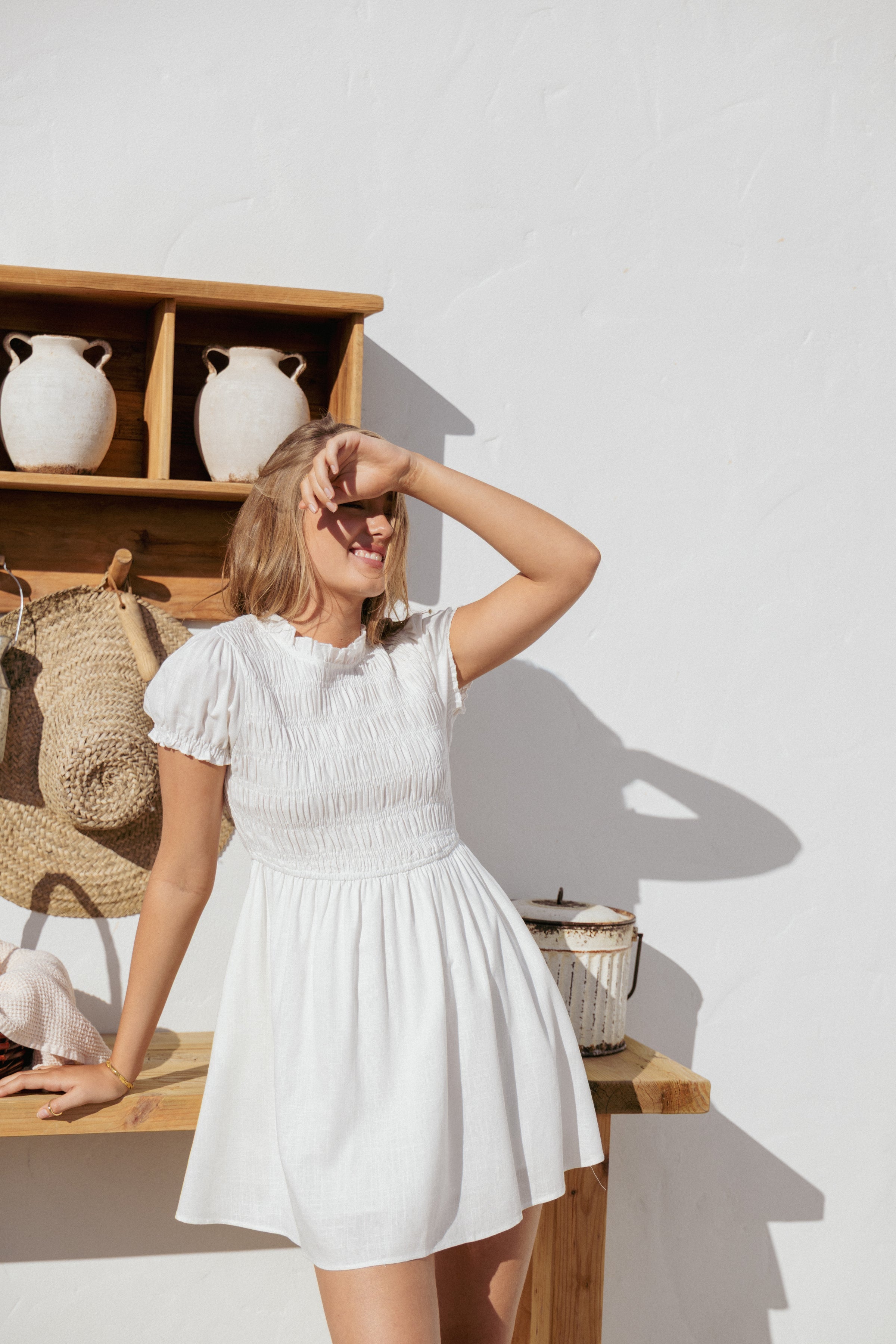 DRESSES Emari Puff Sleeve Mini Dress - White