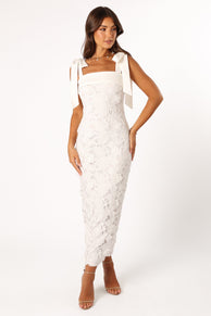 DRESSES @Emersyn Midi Lace Dress - White