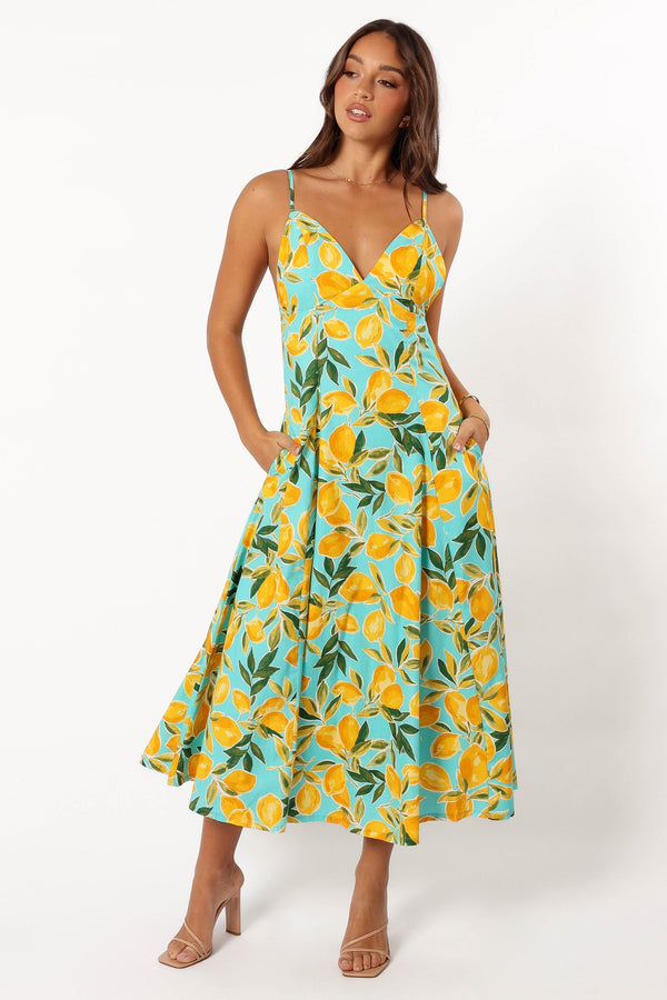 DRESSES @Emery Lemon Print Midi Dress - Sky Lemon