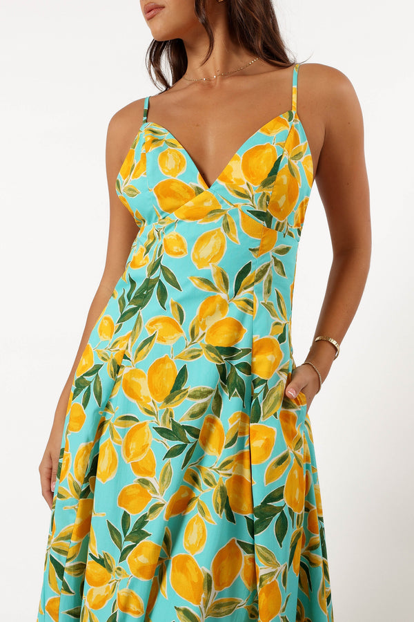 DRESSES @Emery Lemon Print Midi Dress - Sky Lemon