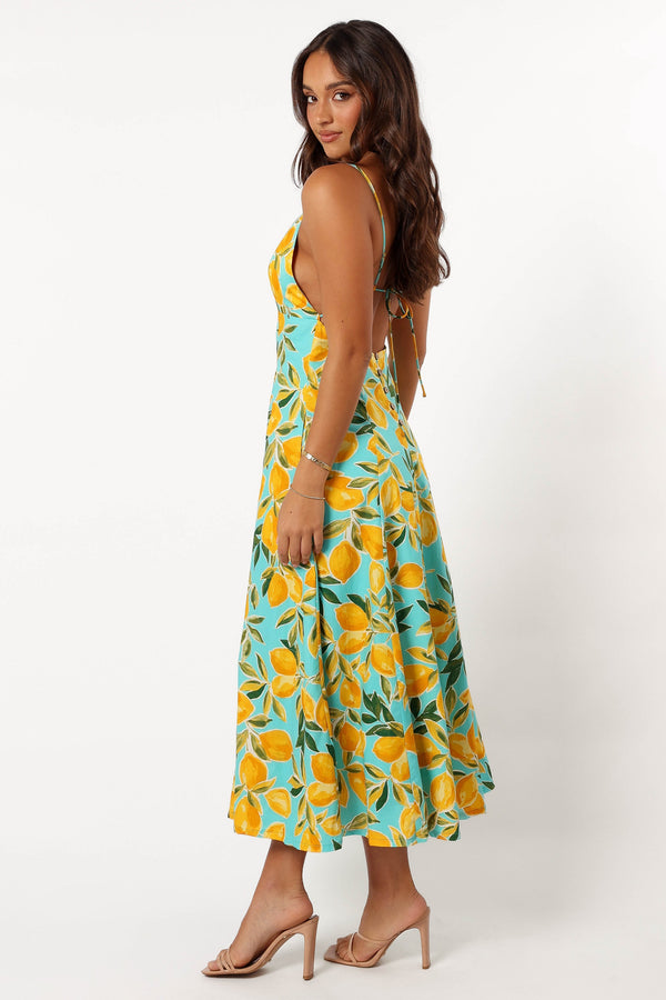 DRESSES @Emery Lemon Print Midi Dress - Sky Lemon