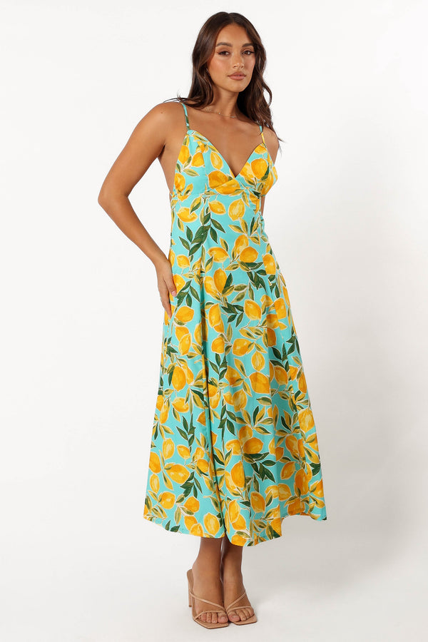 DRESSES @Emery Lemon Print Midi Dress - Sky Lemon