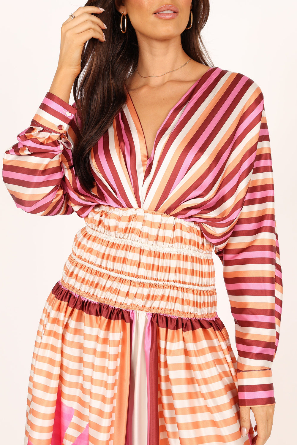 DRESSES @Emilia Long Sleeve Maxi Dress - Pink Stripe