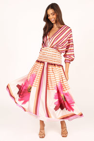 DRESSES @Emilia Long Sleeve Maxi Dress - Pink Stripe