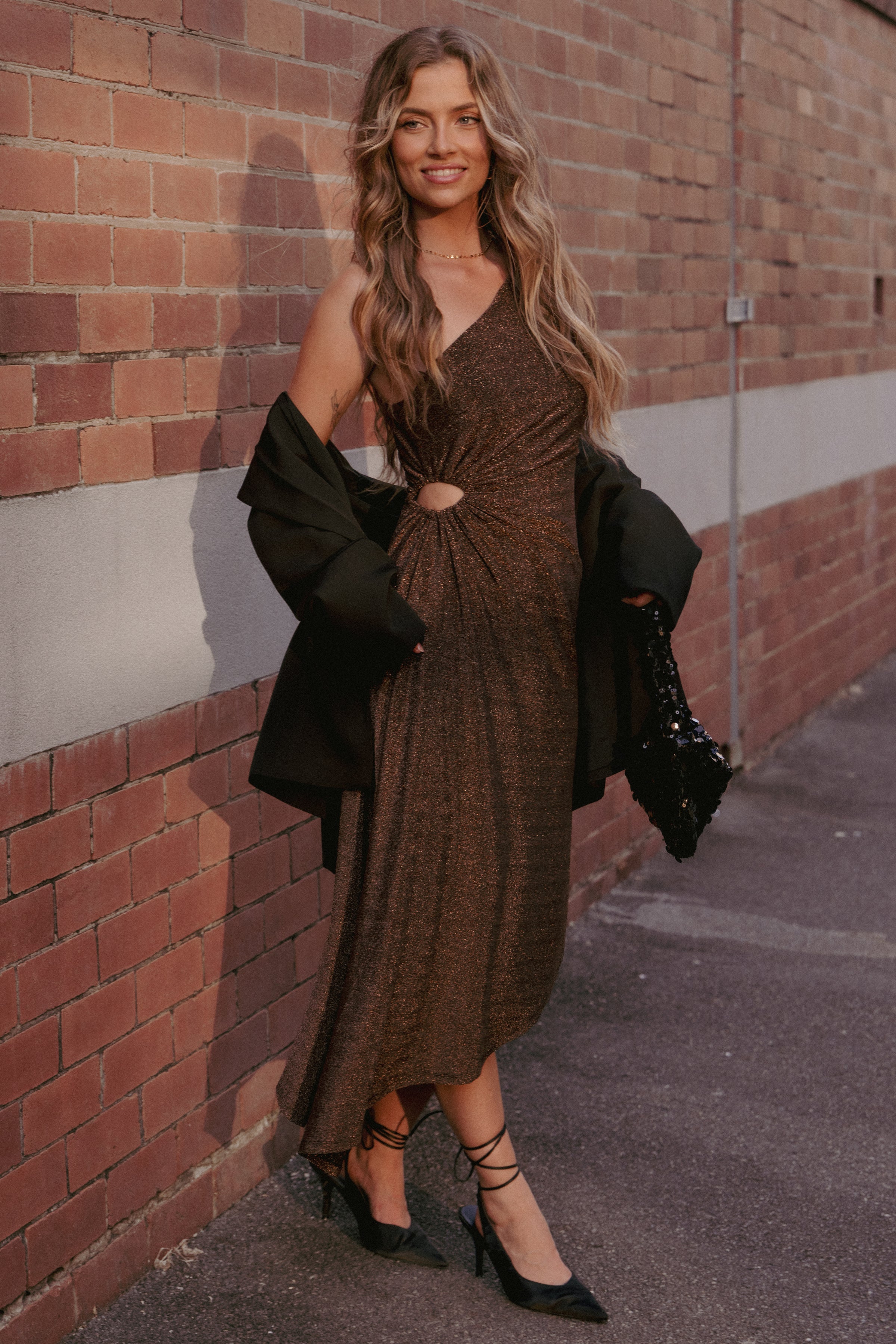 DRESSES Emma One Shoulder Midi Dress - Vintage Gold