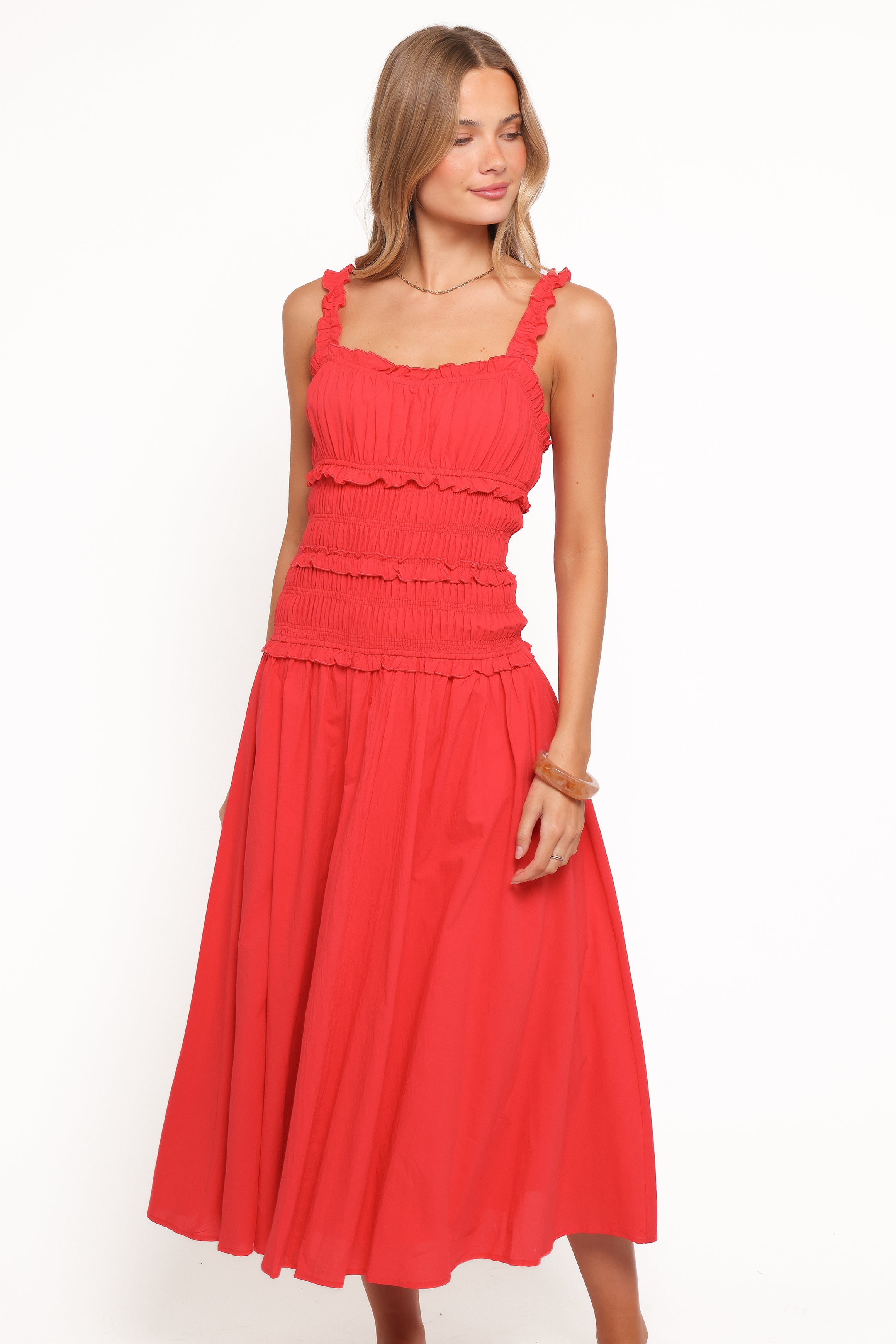 DRESSES Enola Gather Midi Dress - Red