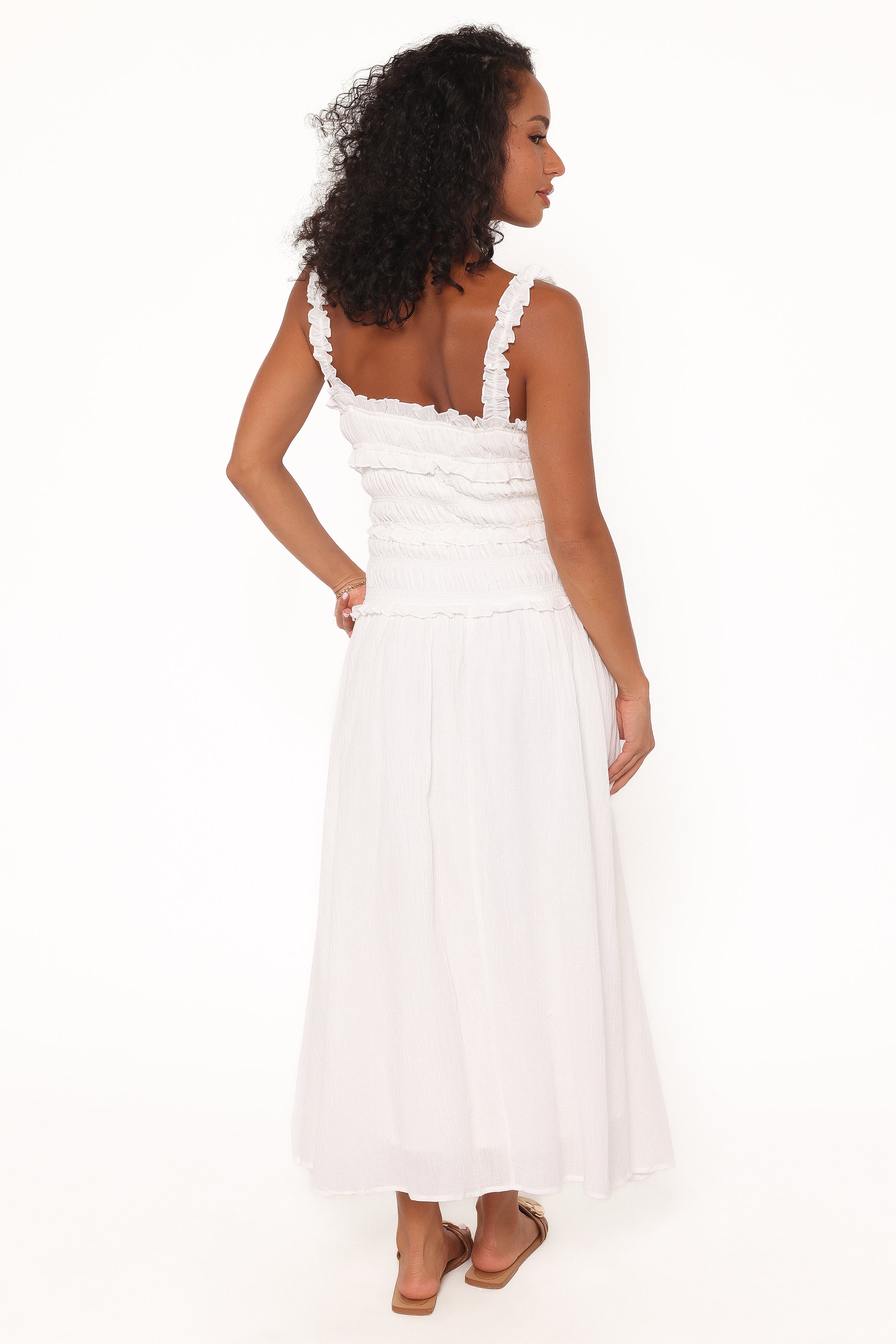 DRESSES Enola Gather Midi Dress - White